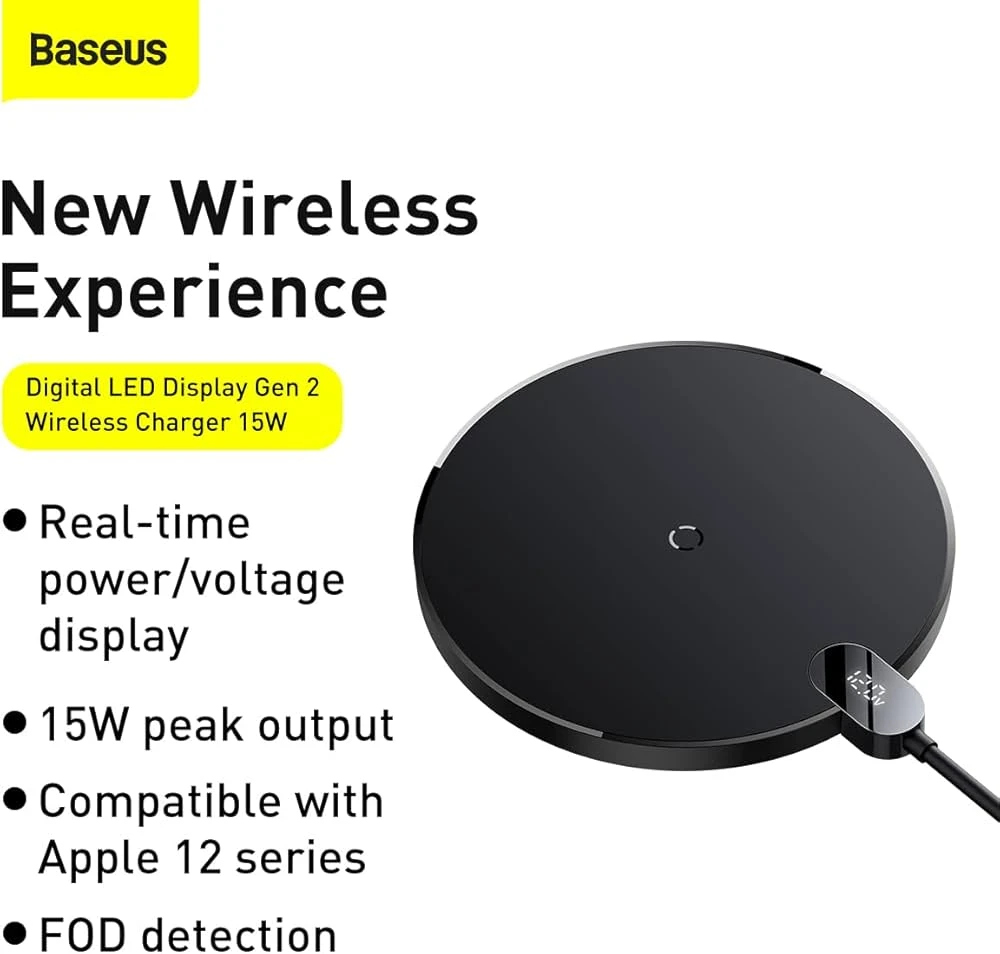 Baseus 15W Digital LED Display Gen 2 Wireless Charger Fast Qi Charging Pad